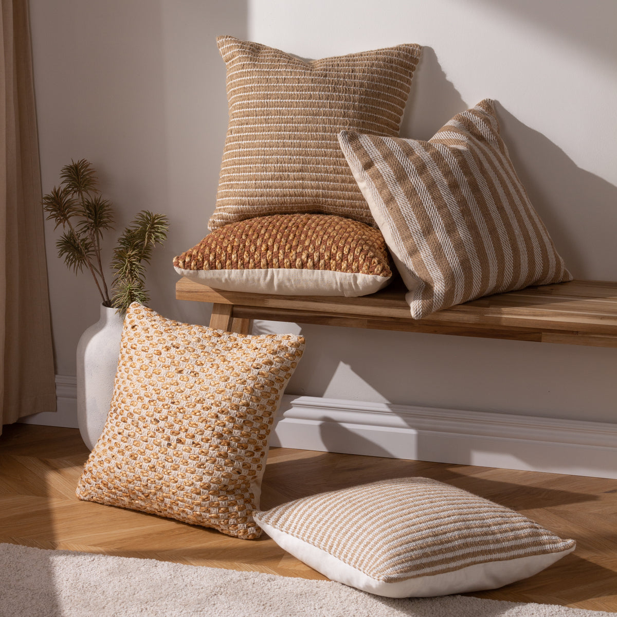 Strata Stripe 45cm Jute Cotton Cushion