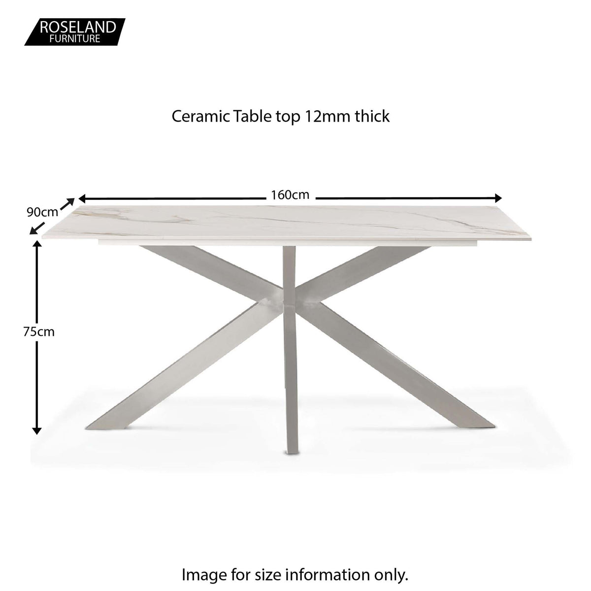 Sienna 160cm Ceramic Dining Table - size guide