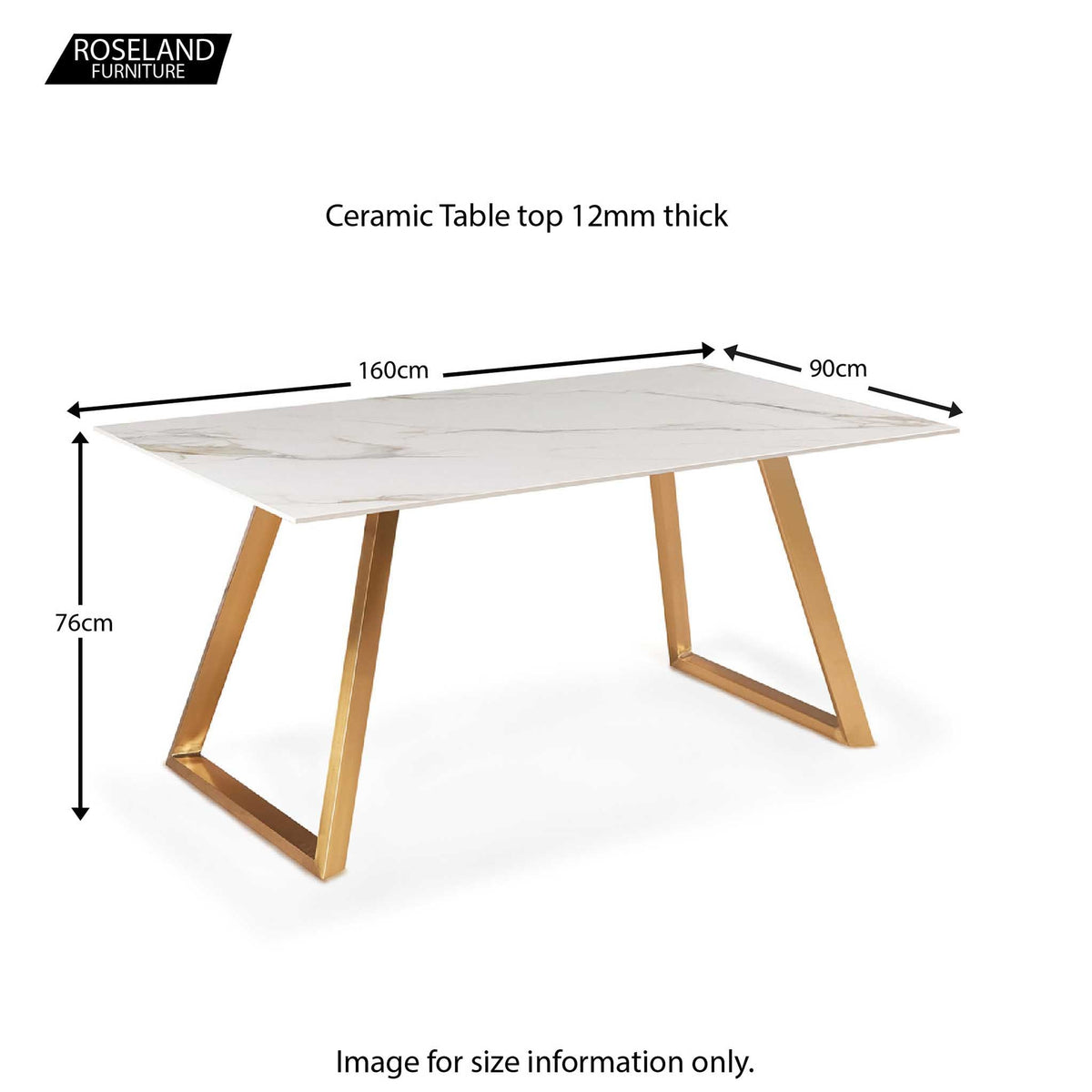 Amalfi 160cm Ceramic Dining Table - Size Guide