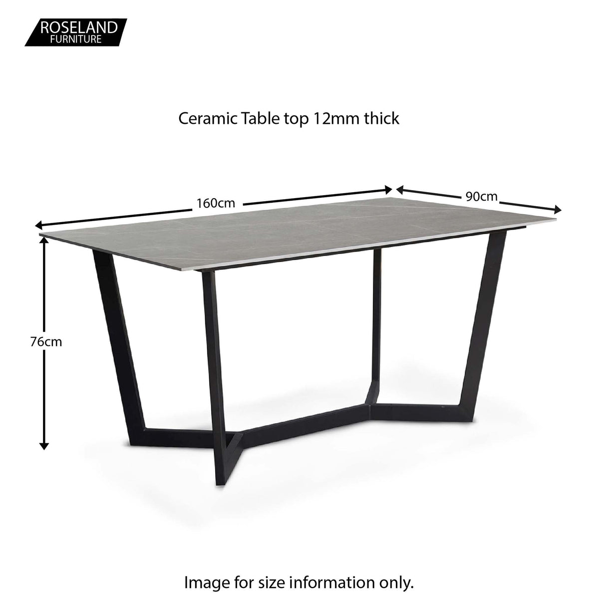 Harley 160cm Ceramic Dining Table - Size Guide