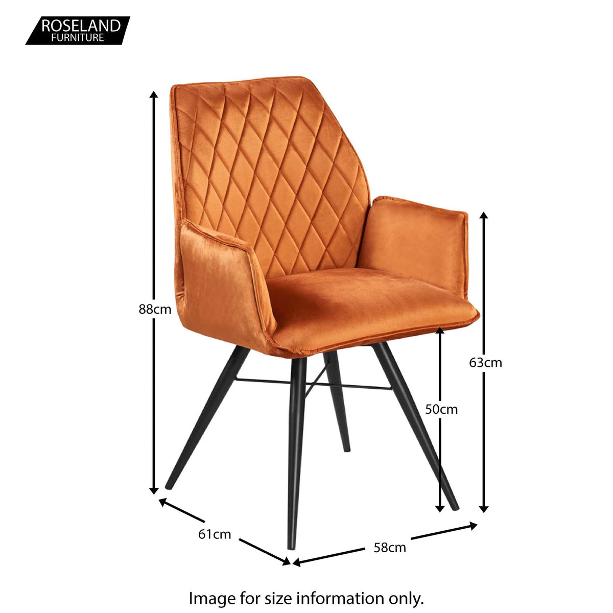 Quinn Swivel Velvet Dining Chair - Size Guide