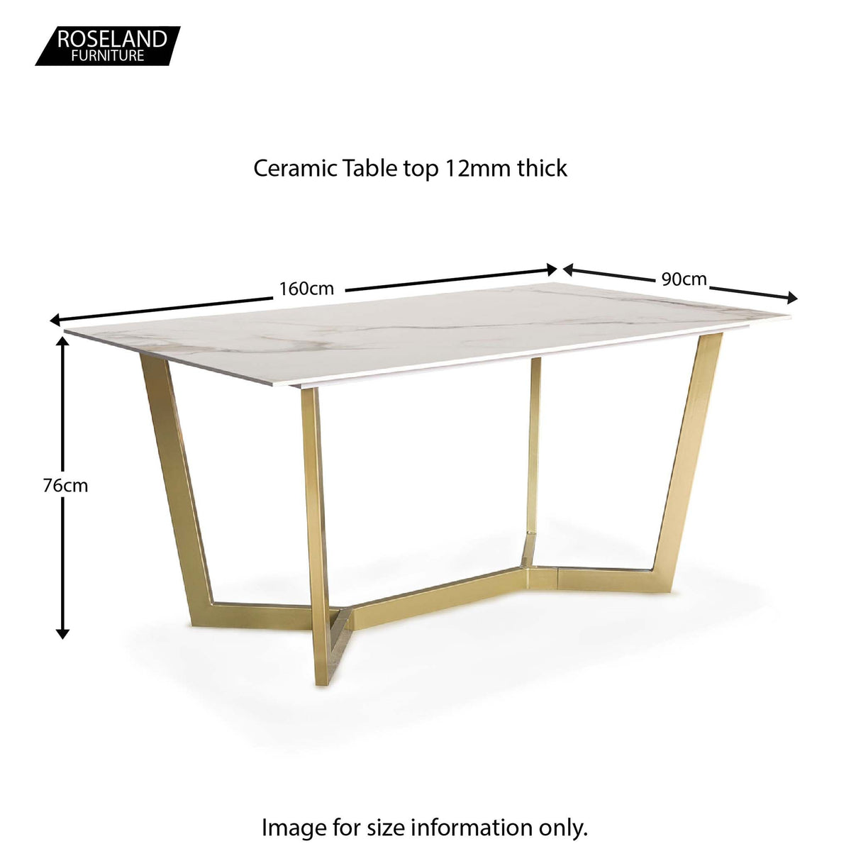 Hayden 160cm Ceramic Dining Table - Size Guide