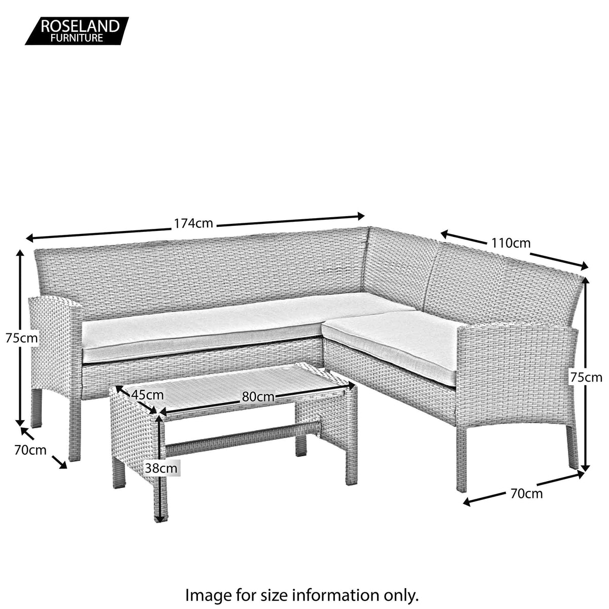 Vada Rattan Corner Lounge Set - Size Guide