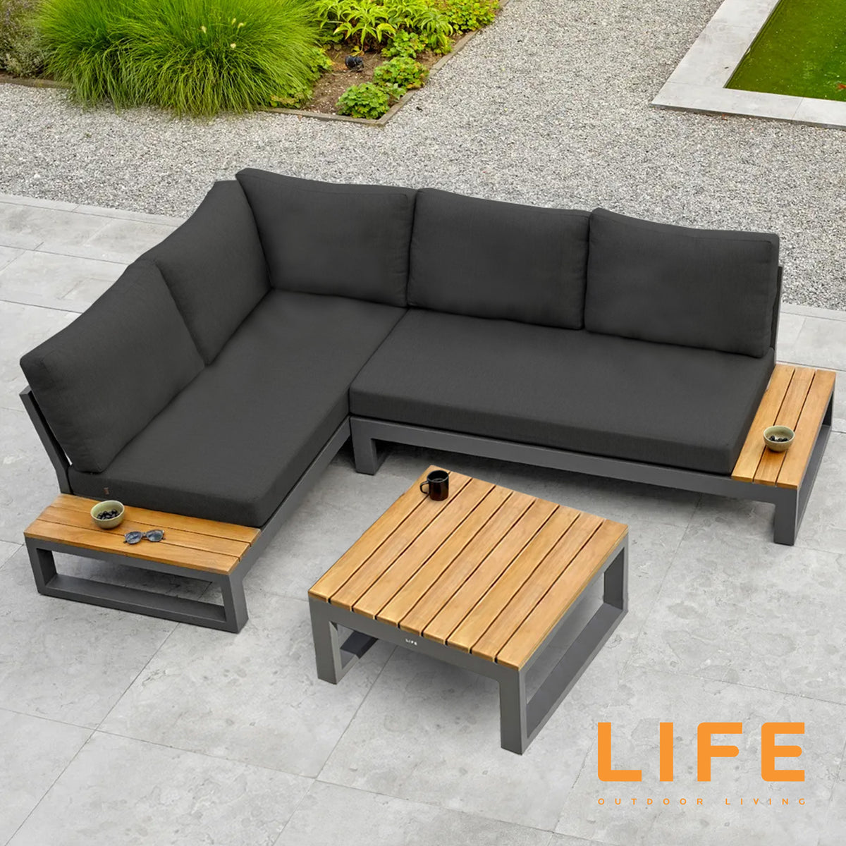 LIFE Soho Chaise Lounge Set with Teak Coffee Table from Roseland Furniture