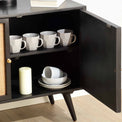 Venti Black Mango Wood and Cane Large Sideboard Cabinet with internal shelves