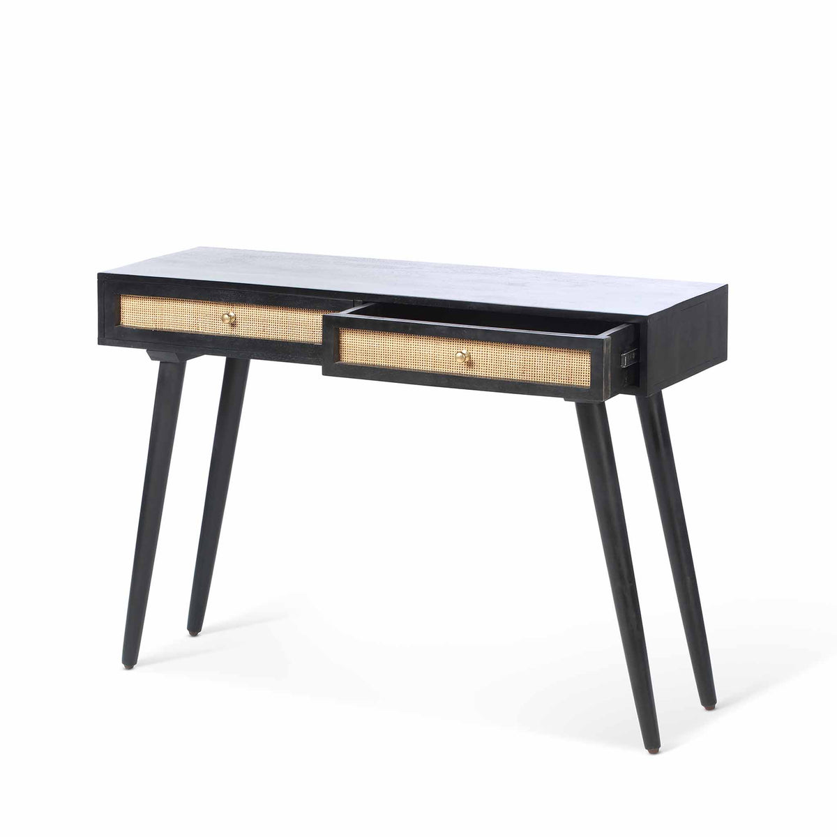 Venti Black Mango Wood & Cane Console Table with Drawers
