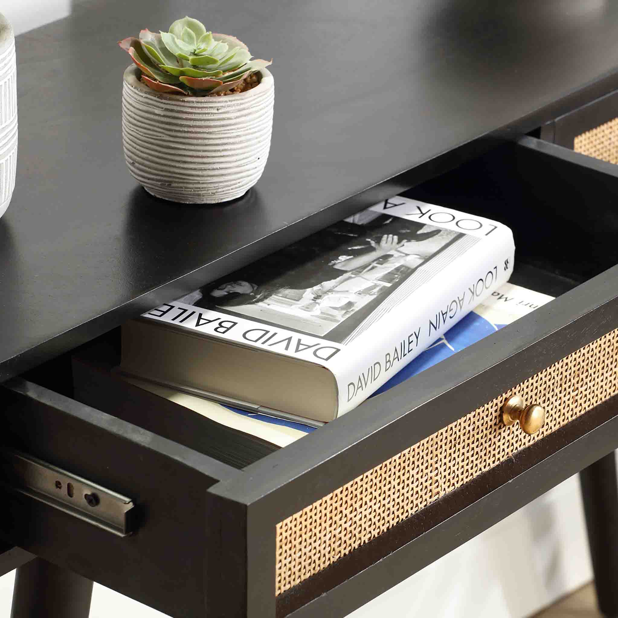 Venti Mango Wood and Cane Console Table with Drawers Roseland