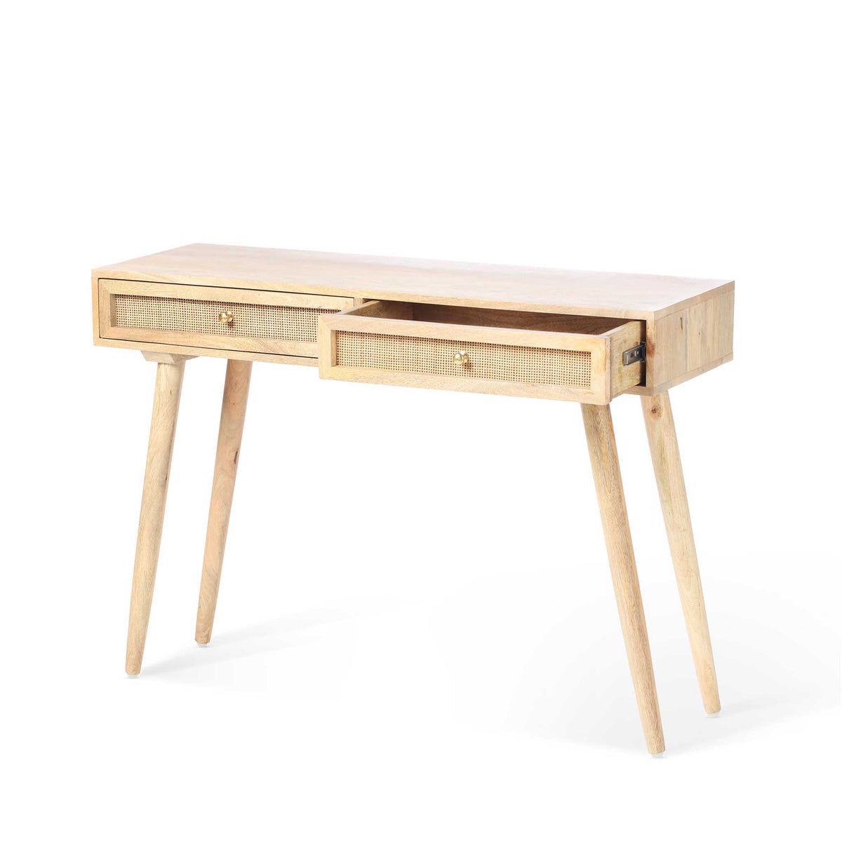 Venti Natural Mango Wood & Cane Console Table with Drawers