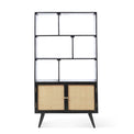 Venti Black Mango Wood and Cane Large Bookcase Cabinet from Roseland Furniture