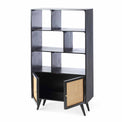 Venti Black Mango Wood and Cane Large Bookcase Cabinet with Storage Cupboard