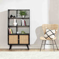 Venti Black Mango Wood and Cane Large Bookcase Cabinet Lifestyle