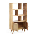 Venti Natural Mango Wood and Cane Large 3 Tier Bookcase Cabinet