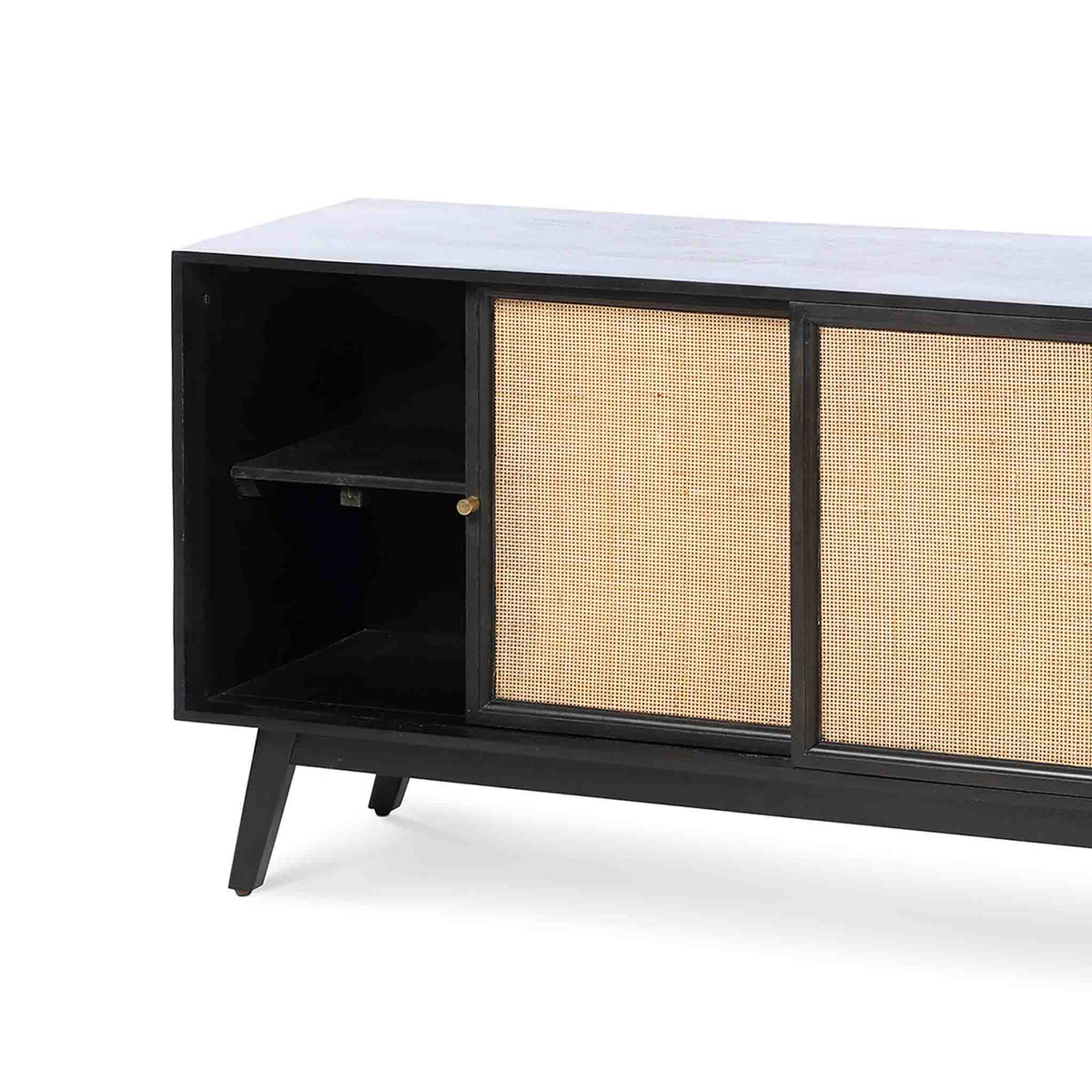 Venti Black Mango Wood & Cane Large Credenza Cabinet