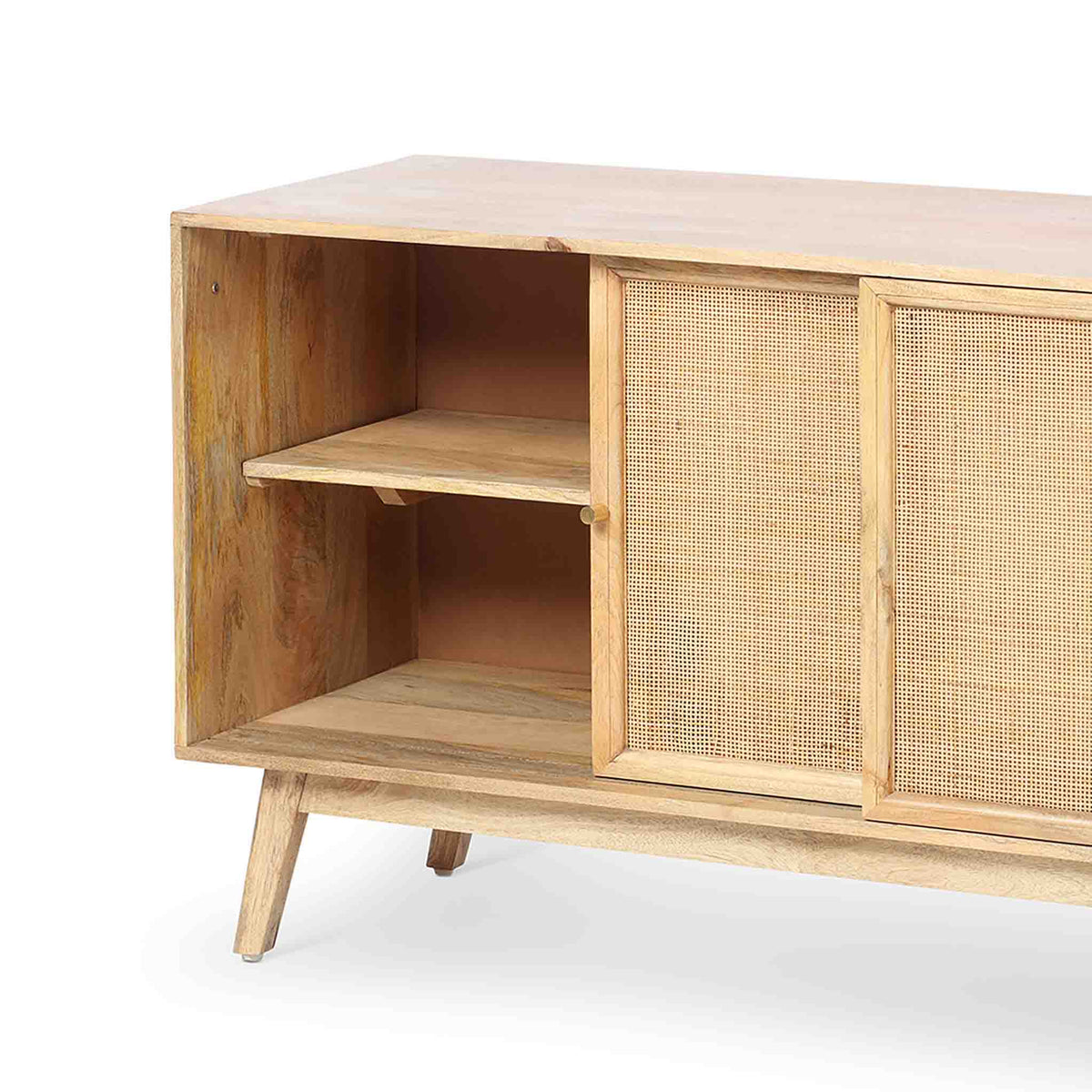 Venti Natural Mango Wood & Cane Large Credenza Cabinet