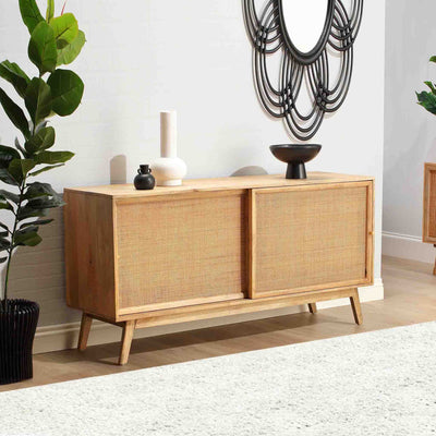 Venti Mango and Cane Large Sideboard With Sliding Doors