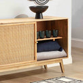 Venti Natural Mango Wood & Cane Large Sideboard Cabinet with 2 Sliding Doors close up