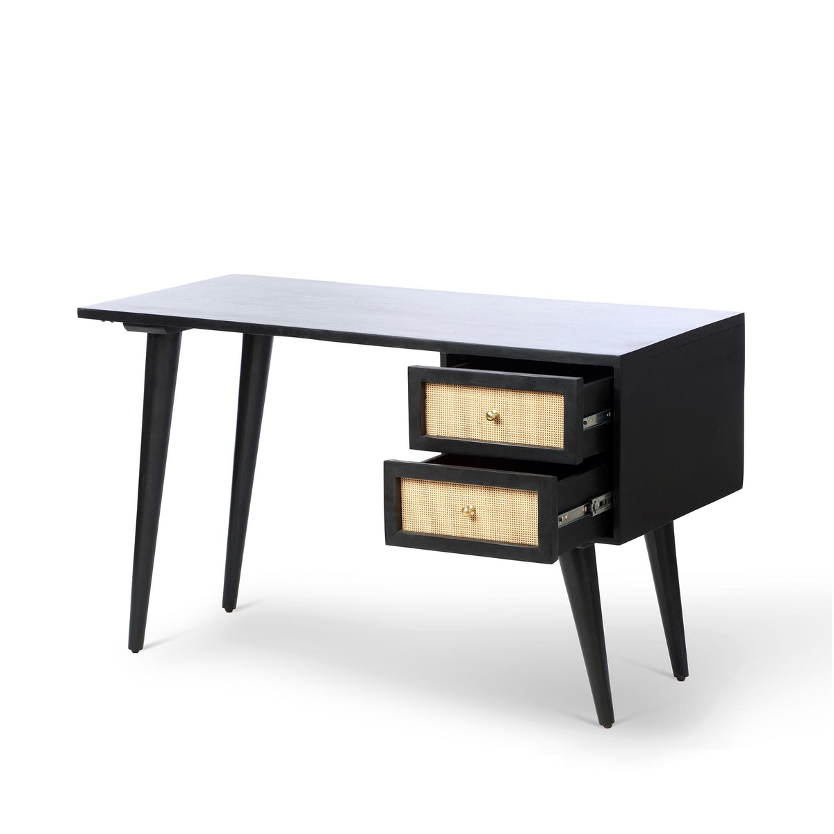 Venti Black Mango Wood & Cane Home Office Desk or Dressing Table