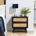Venti Black Mango Wood & Cane Bedside Table Cabinet Lifestyle