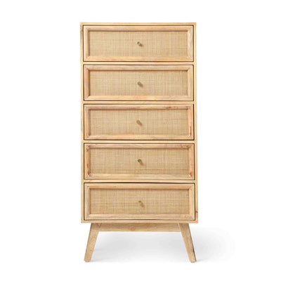 Venti Mango and Cane 5 Drawer Chest