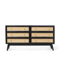 Venti Scandi Black Mango Wood & Cane 6 Drawer Storage Chest from Roseland Furniture