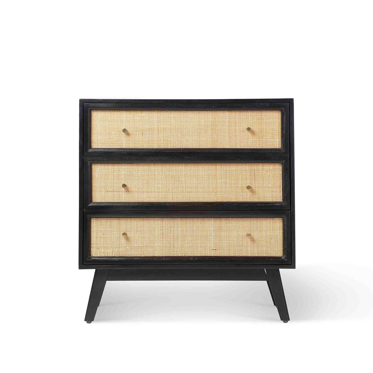 Venti Black Mango Wood & Cane Compact 3 Drawer Chest from Roseland Furniture