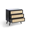 Venti Black Mango Wood & Cane Compact 3 Drawer Chest for Bedroom