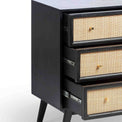 Venti Black Mango Wood & Cane Compact 3 Drawer Chest on runners