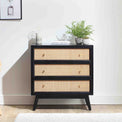 Venti Black Mango Wood & Cane Compact 3 Drawer Chest Lifestyle