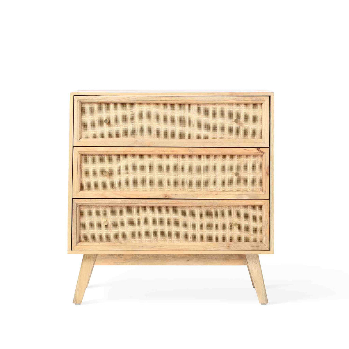 Venti Natural Mango Wood & Cane Compact 3 Drawer Chest from Roseland Furniture
