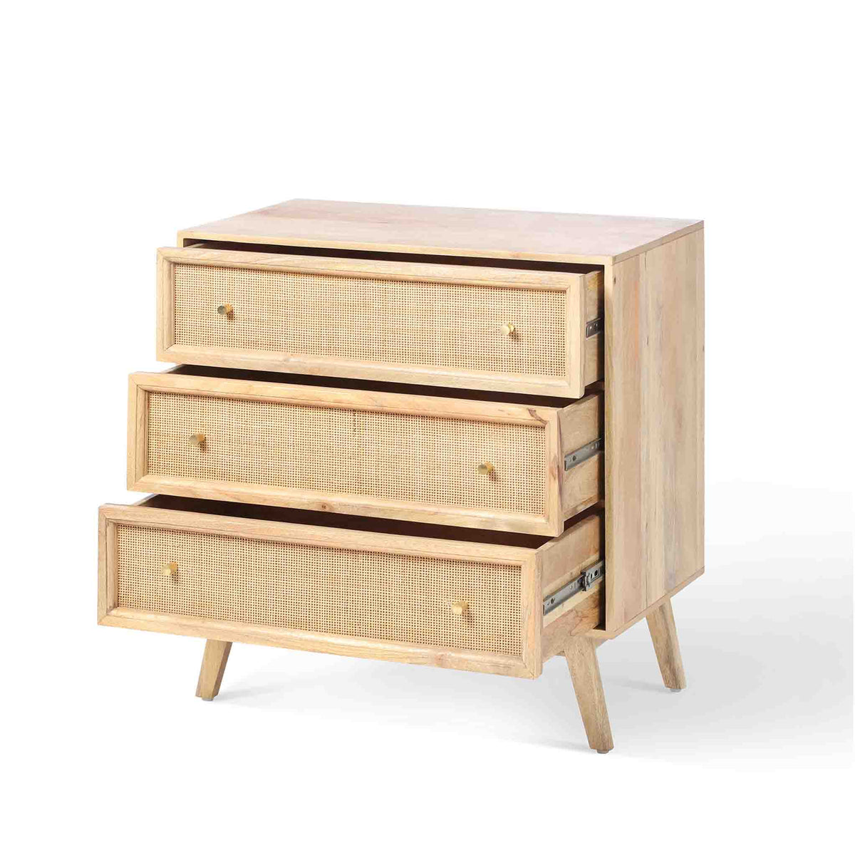 Venti Natural Mango Wood & Cane Compact Chest of 3 Drawers