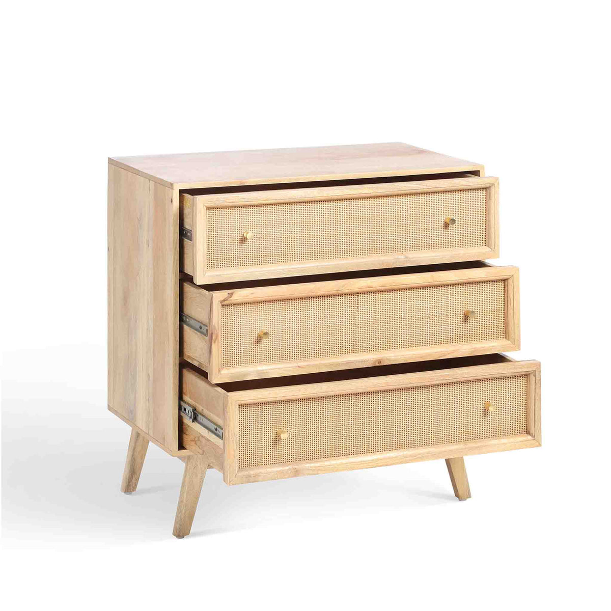 Venti Natural Mango Wood & Cane Compact 3 Drawer Chest