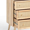 Venti Natural Mango Wood & Cane Compact 3 Drawer Chest on runners