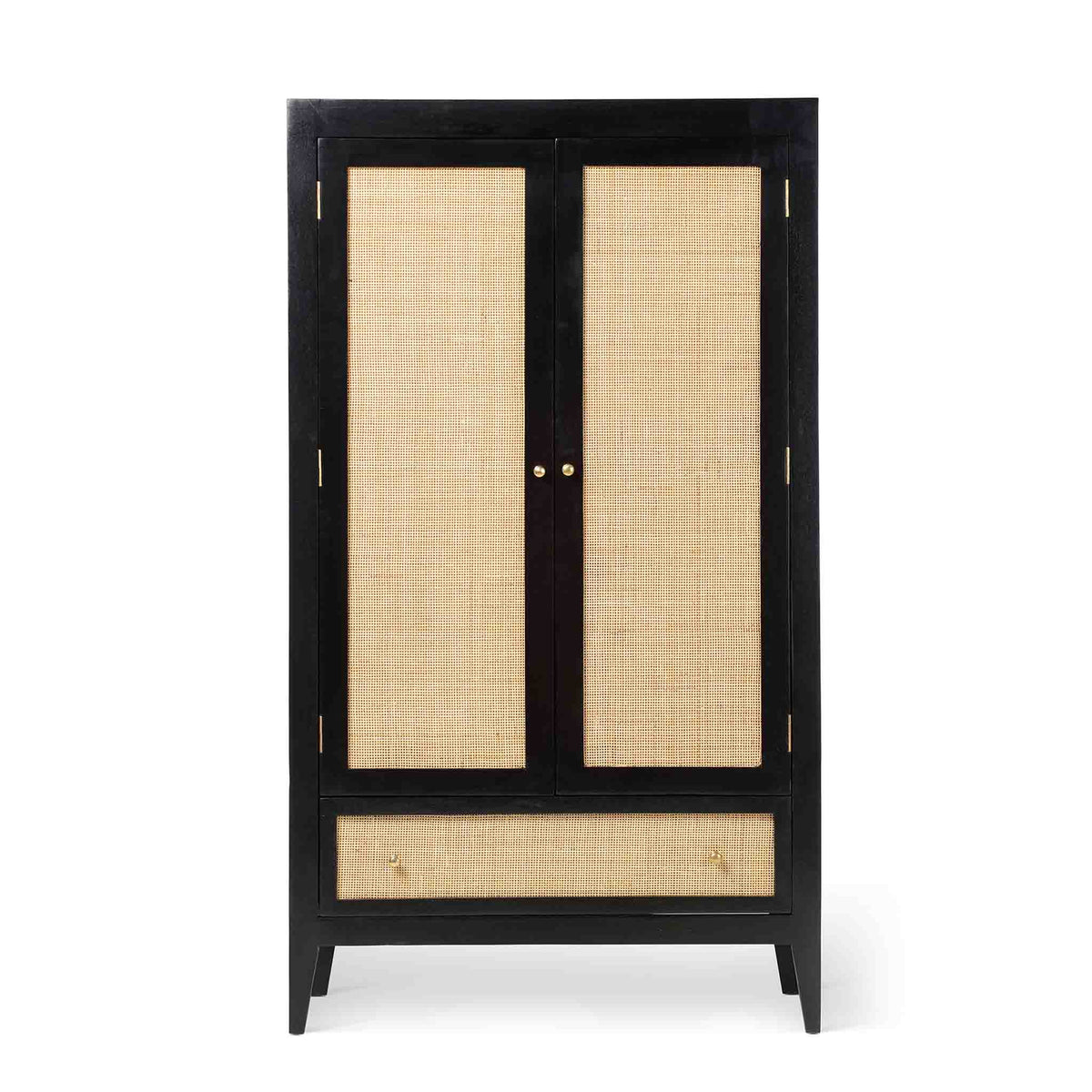 Venti black Mango Wood & Cane 2 Door Wardrobe with Drawer from Roseland Furniture