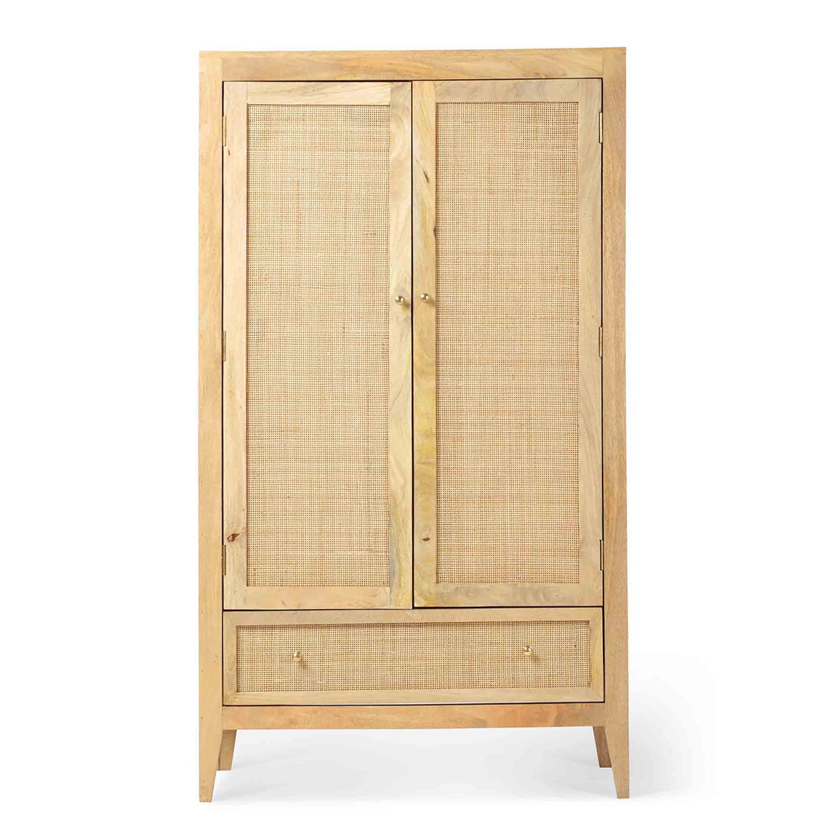Venti Natural Mango Wood & Cane 2 Door Wardrobe with Drawer from Roseland Furniture