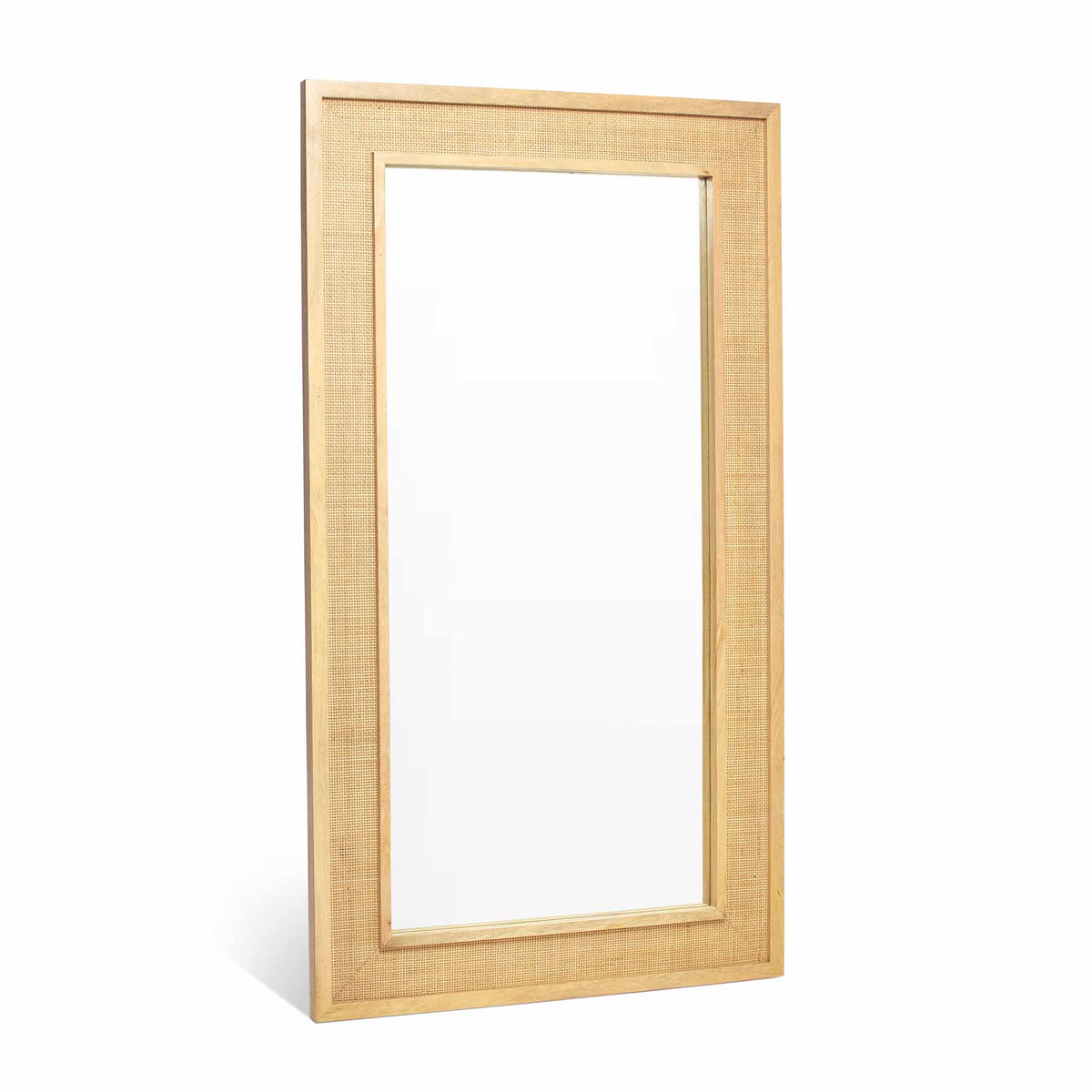 Venti Natural Mango Wood & Cane Large Floor Mirror from Roseland Furniture