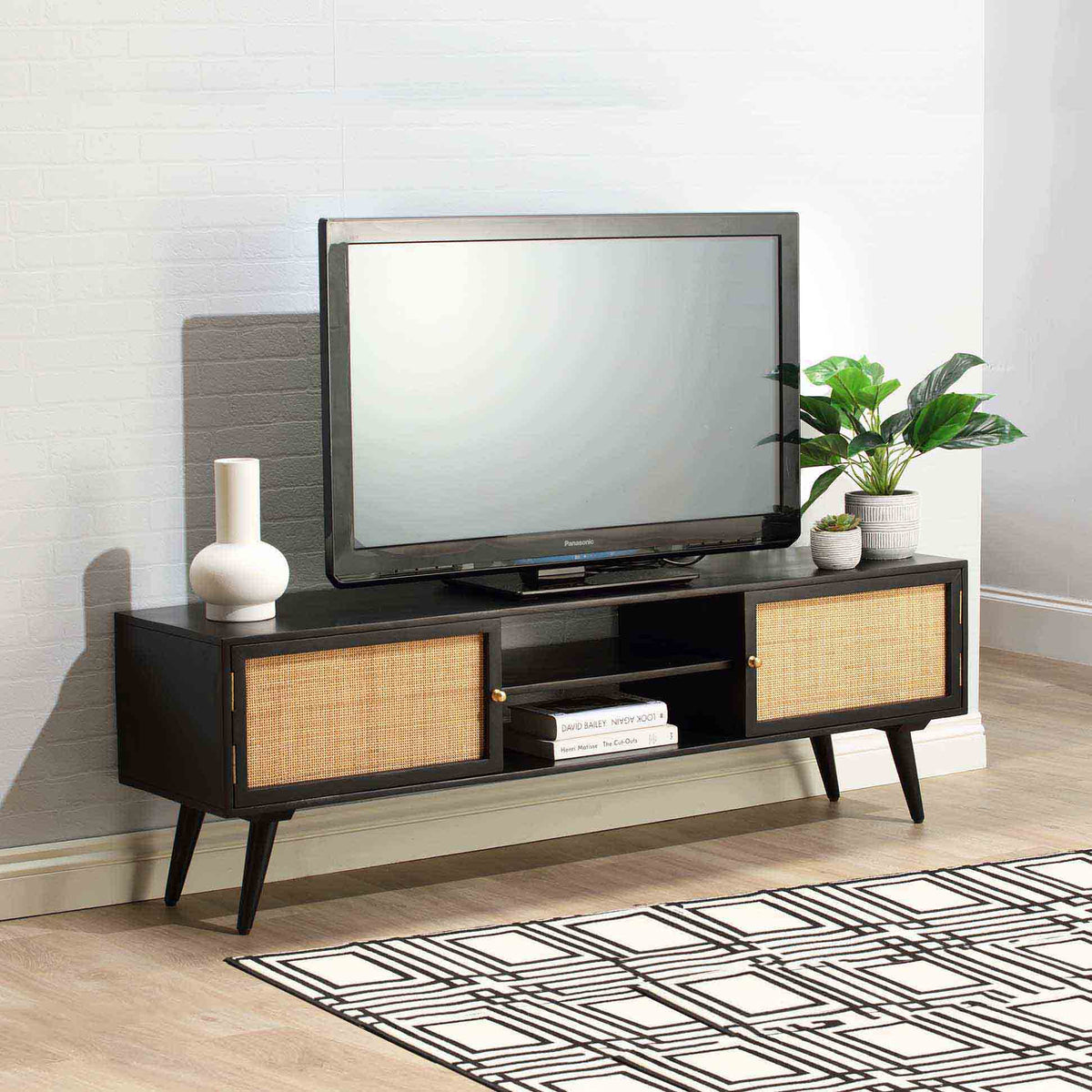 Venti Black Mango Wood and Cane Large TV Stand Lifestyle