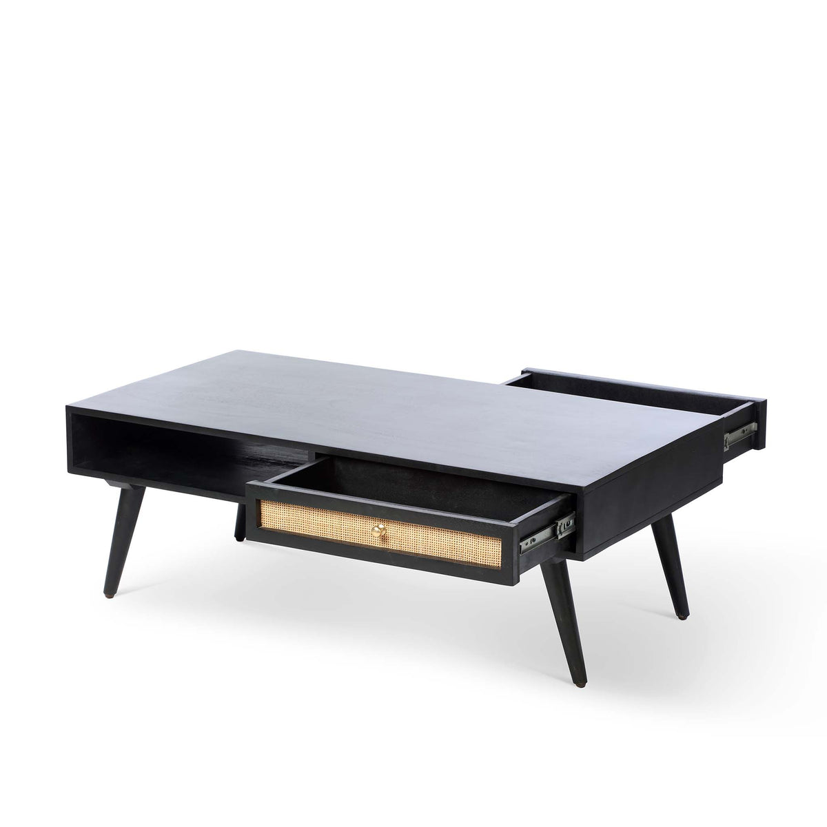 Venti Black Mango Wood and Cane Coffee Table with Storage