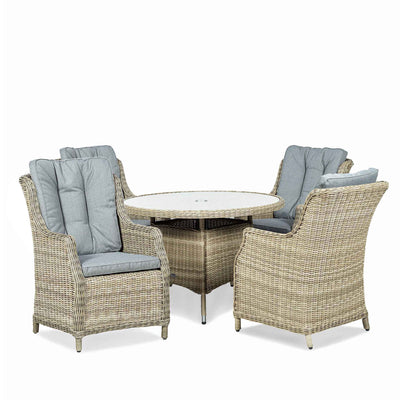 Wentworth 4 Seat 110cm Highback Rattan Dining Set