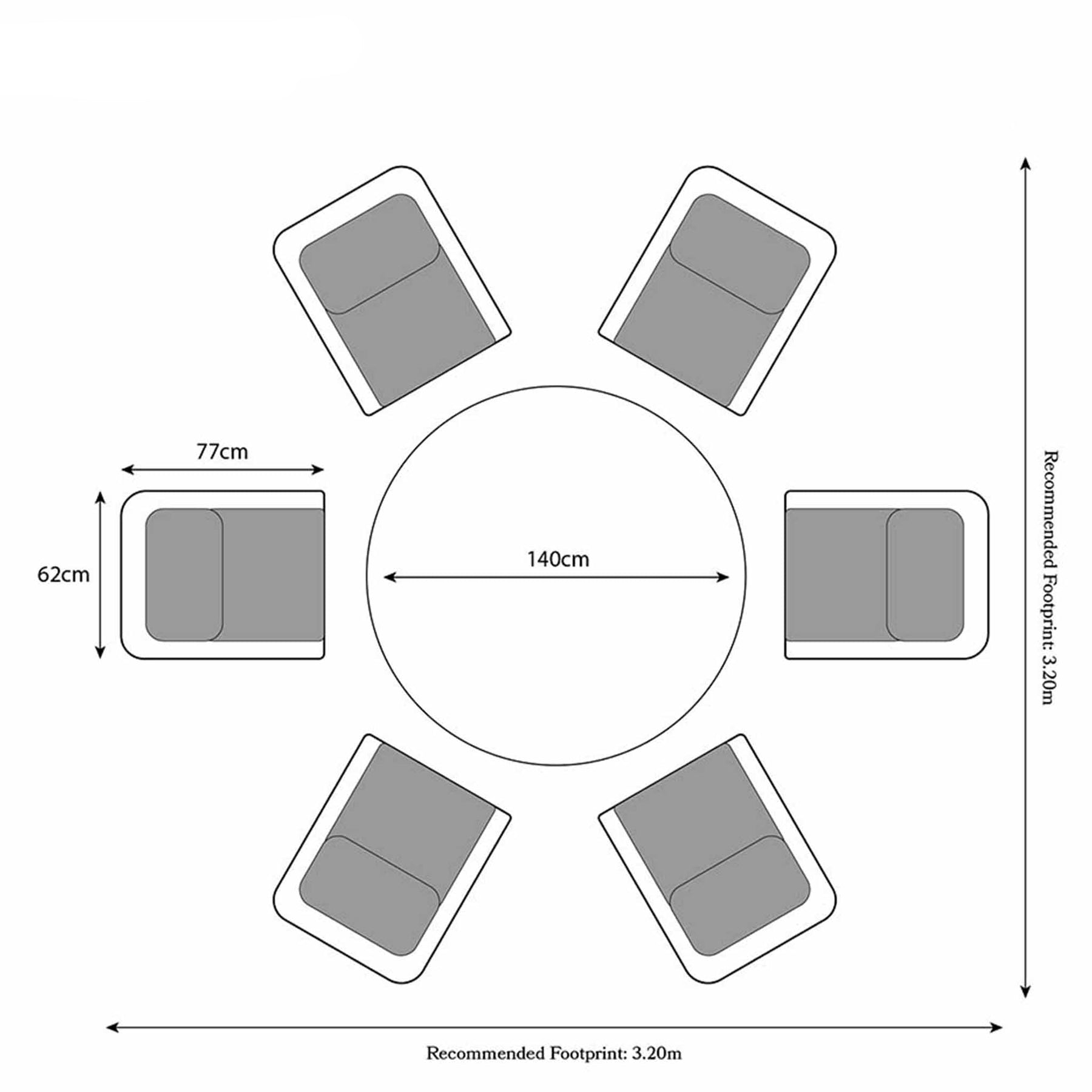 Wentworth 6 Seat 140cm Highback Rattan Garden Dining Set Dimensions & Size Guide