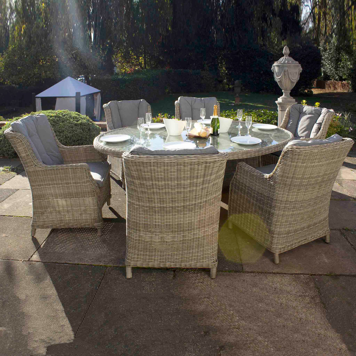 Wentworth 6 Seat Ellipse High-back Rattan Dining Set - Lifestyle