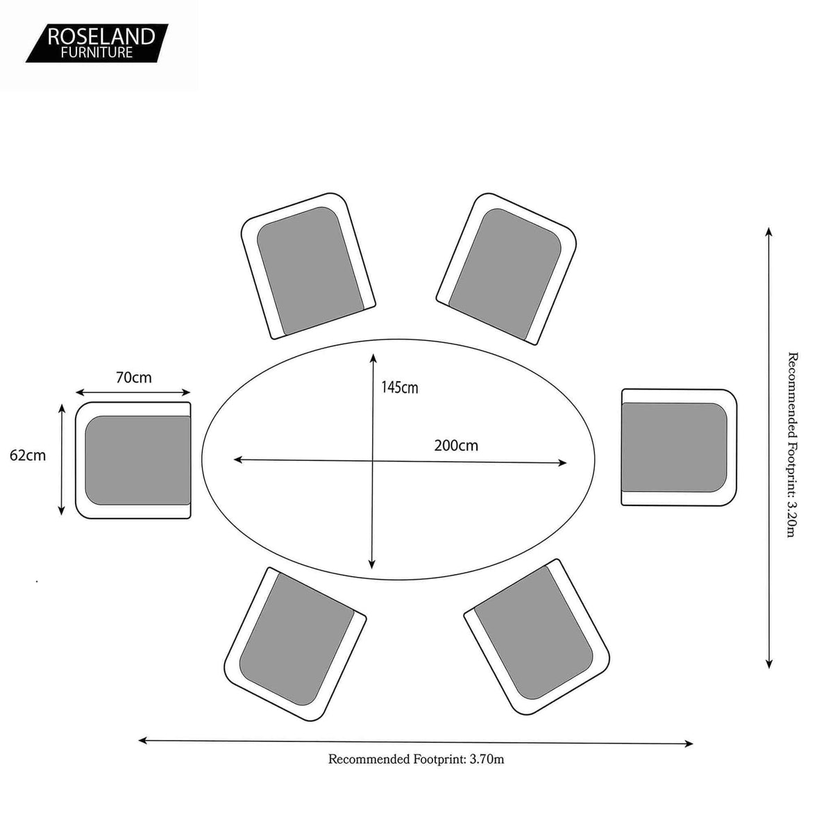 Wentworth 6 Seat Ellipse High-back Rattan Dining Set - Size Guide