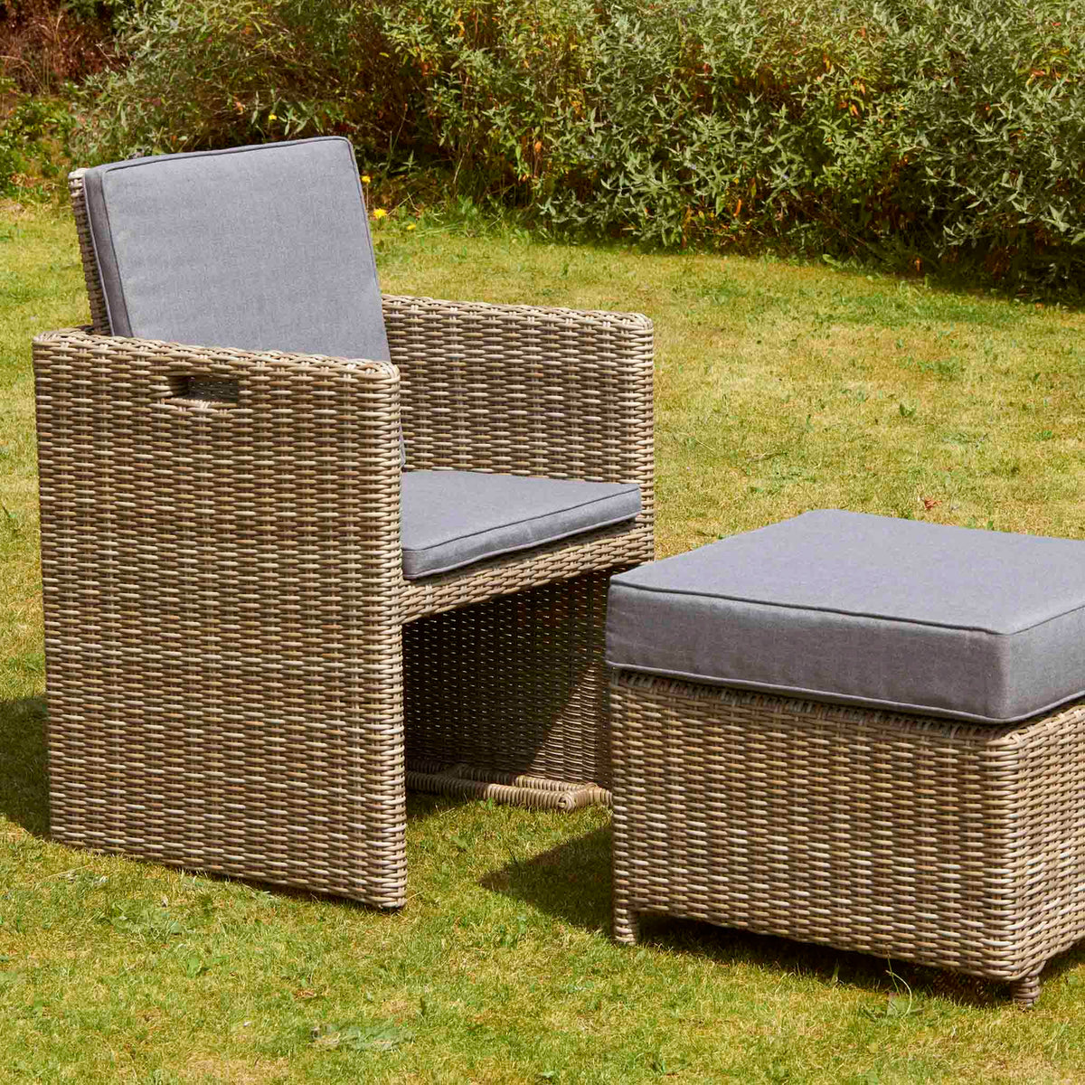 Wentworth 8 Seat Deluxe Rattan Cube Garden Dining Set - Chair and Foot-Stool Lifestyle
