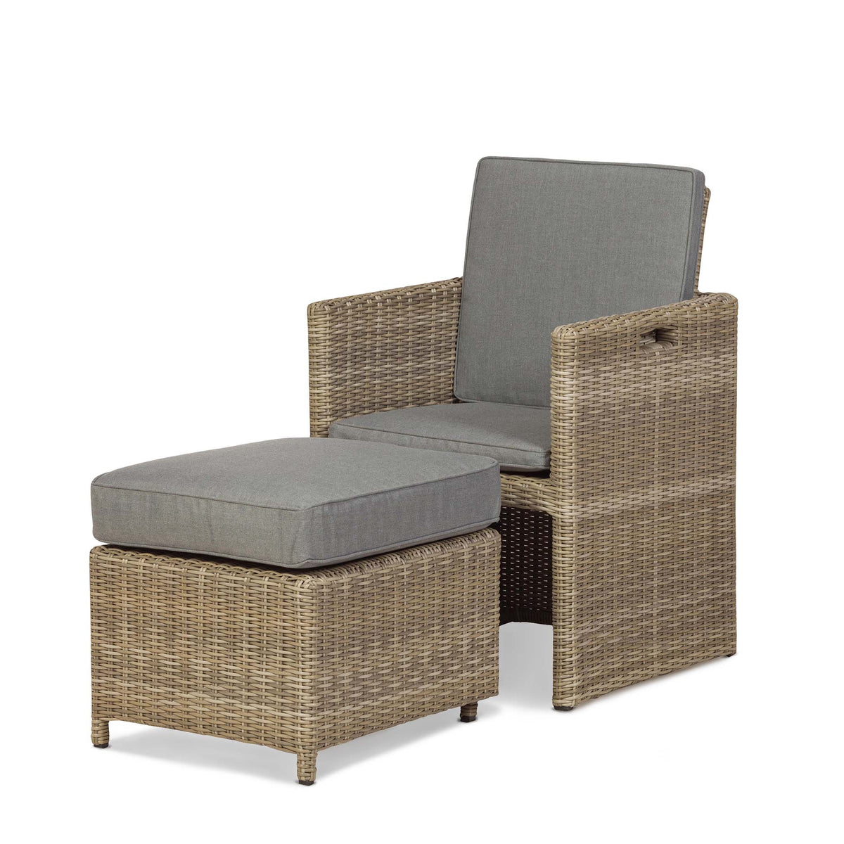 Wentworth 8 Seat Deluxe Rattan Cube Garden Dining Set - Chair and Foot-Stool Side View