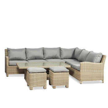 Wentworth Deluxe Rattan Corner Lounge Set with Height Adjustable Table