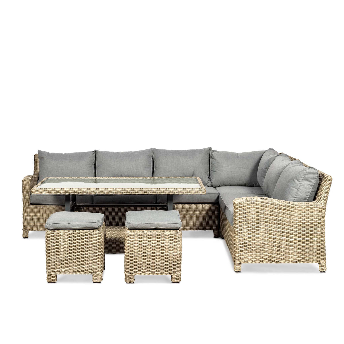 Wentworth Deluxe Rattan Corner Sofa Garden Lounge Set with Adjustable Table - With Table fully up
