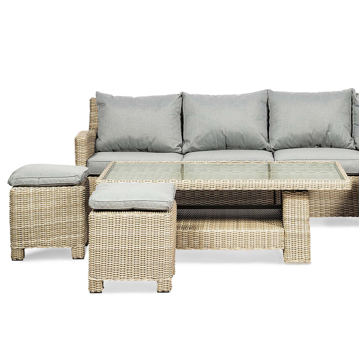 Wentworth Deluxe Rattan Corner Sofa Garden Lounge Set with Adjustable Table - Close up of Stools