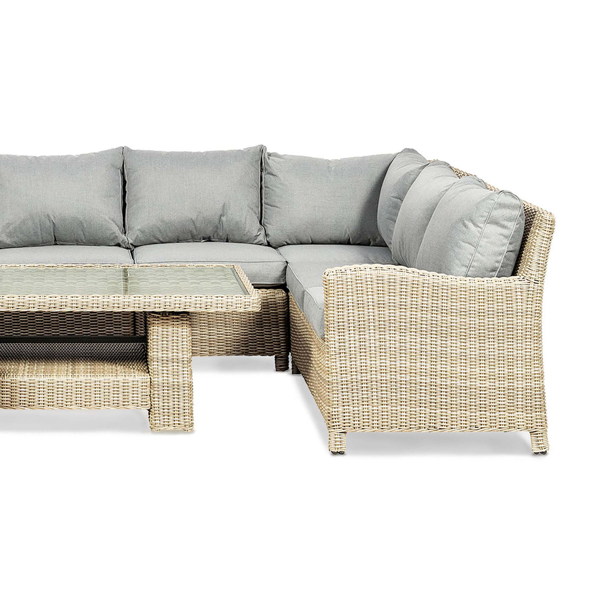 Wentworth Deluxe Rattan Corner Sofa Garden Lounge Set with Adjustable Table - Close up of side of corner sofa