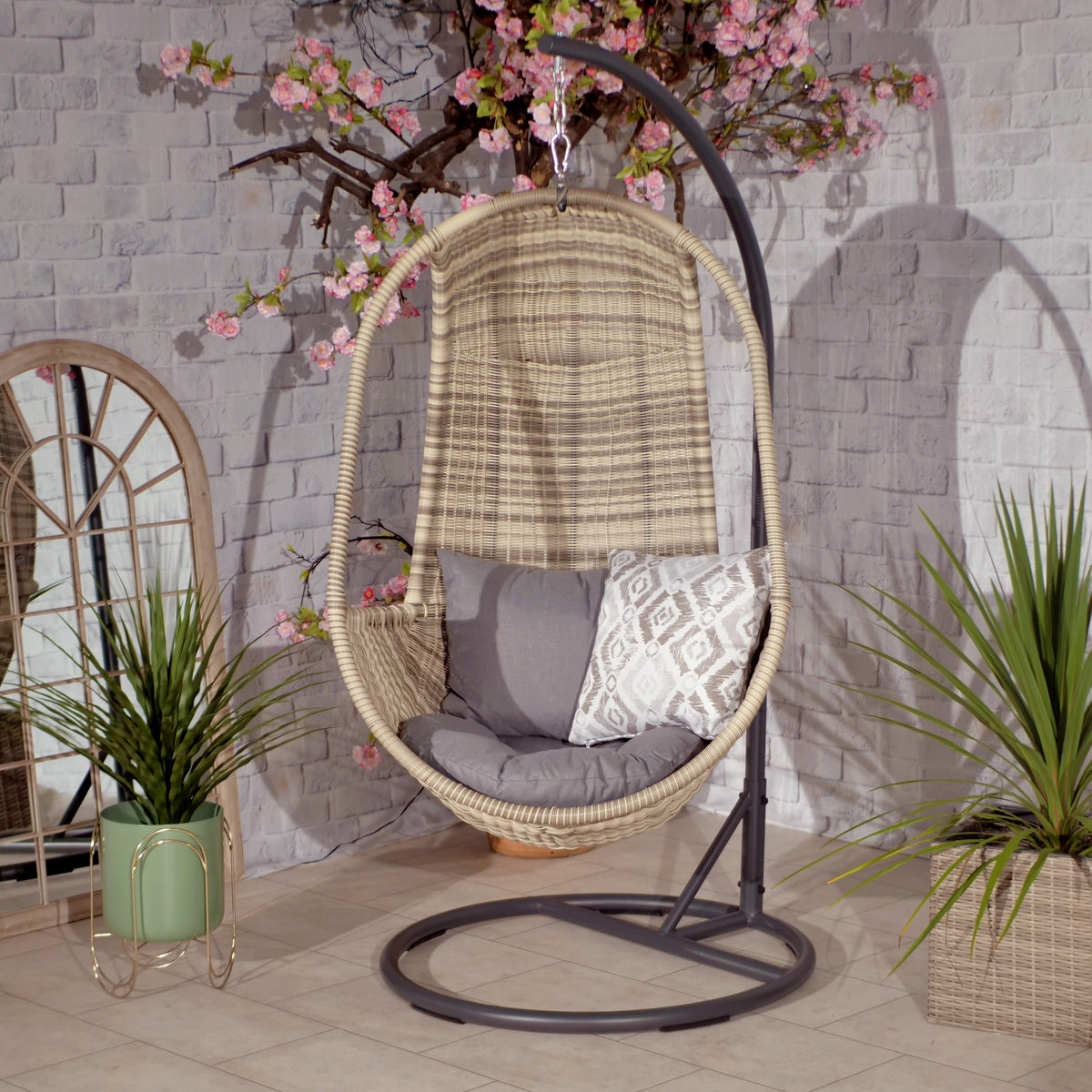 Wentworth Rattan Hanging Pod Chair Garden Basket Swing Egg Chair