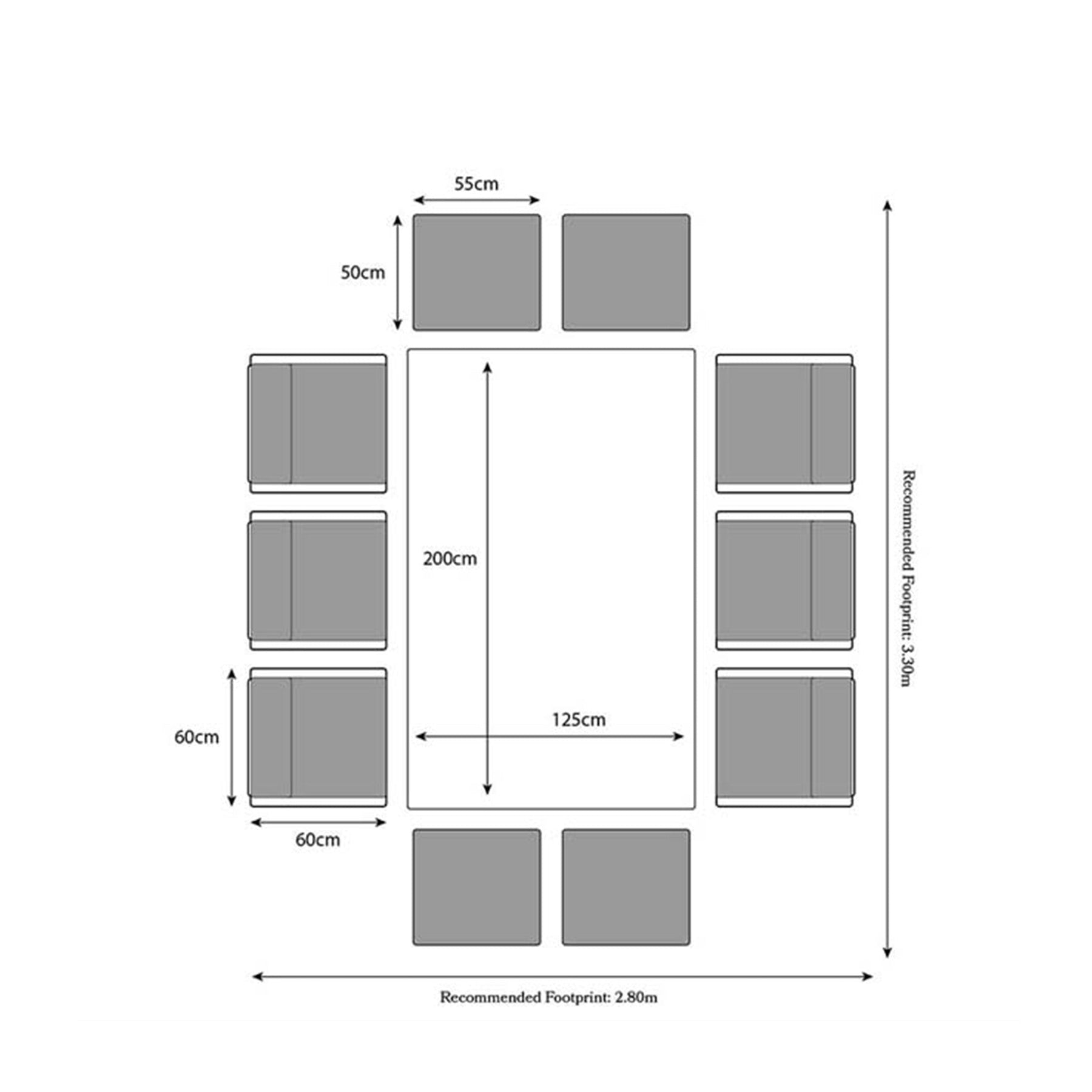 Wentworth 10 Seater Rattan Cube Garden Dining Set Dimensions & Size Guide