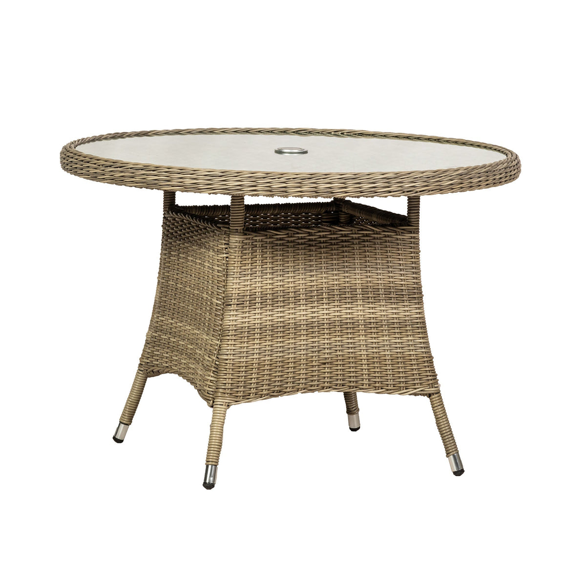 Wentworth 110cm 4 Seater Rattan Round Garden Dining Table with Glass top